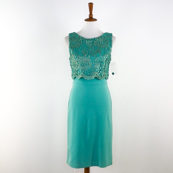 Eva Franco Dresses & Skirts - Eva Franco Teal Green Lace Popover Sheath Dress